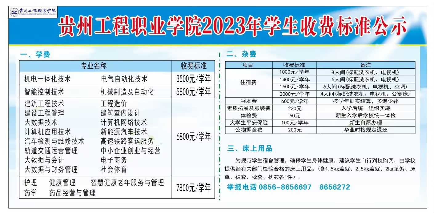 贵州工程职业学院2023年学生收费标准公示(图1)